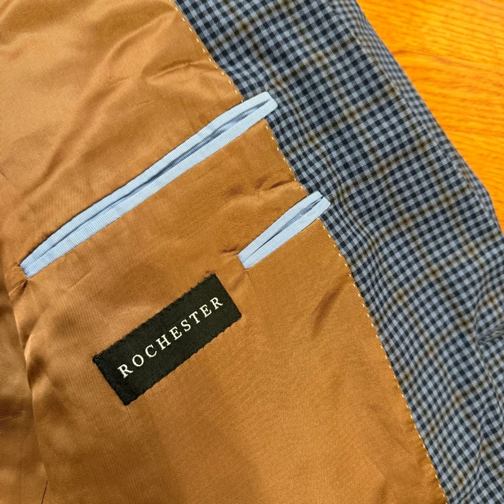 Jack Victor Rochester Blazer Sport Coat Mens 56L Blue Brown Check Wool Canada
